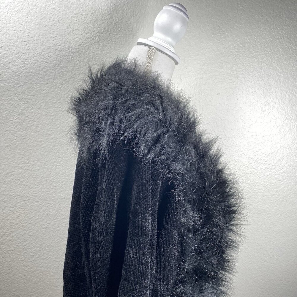 Lisa International Blazer Coat Women's Black Sz XL Faux Fur Trim Mob Wife VTG - Picture 6 of 12
